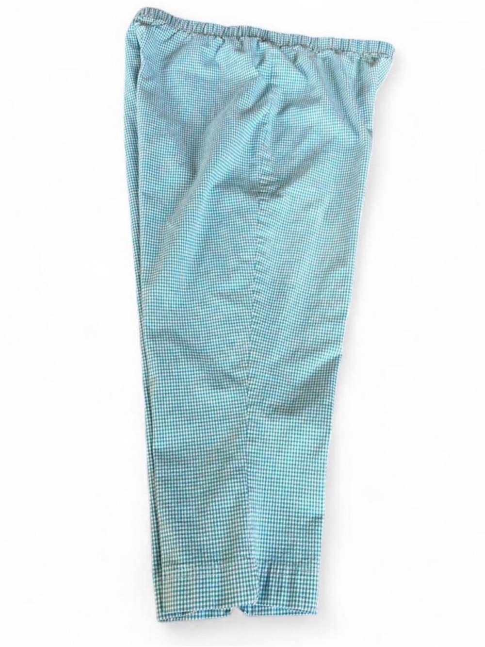 Women’s Y2K stretch capris, aqua blue gingham by Faded Glory. Size XL
